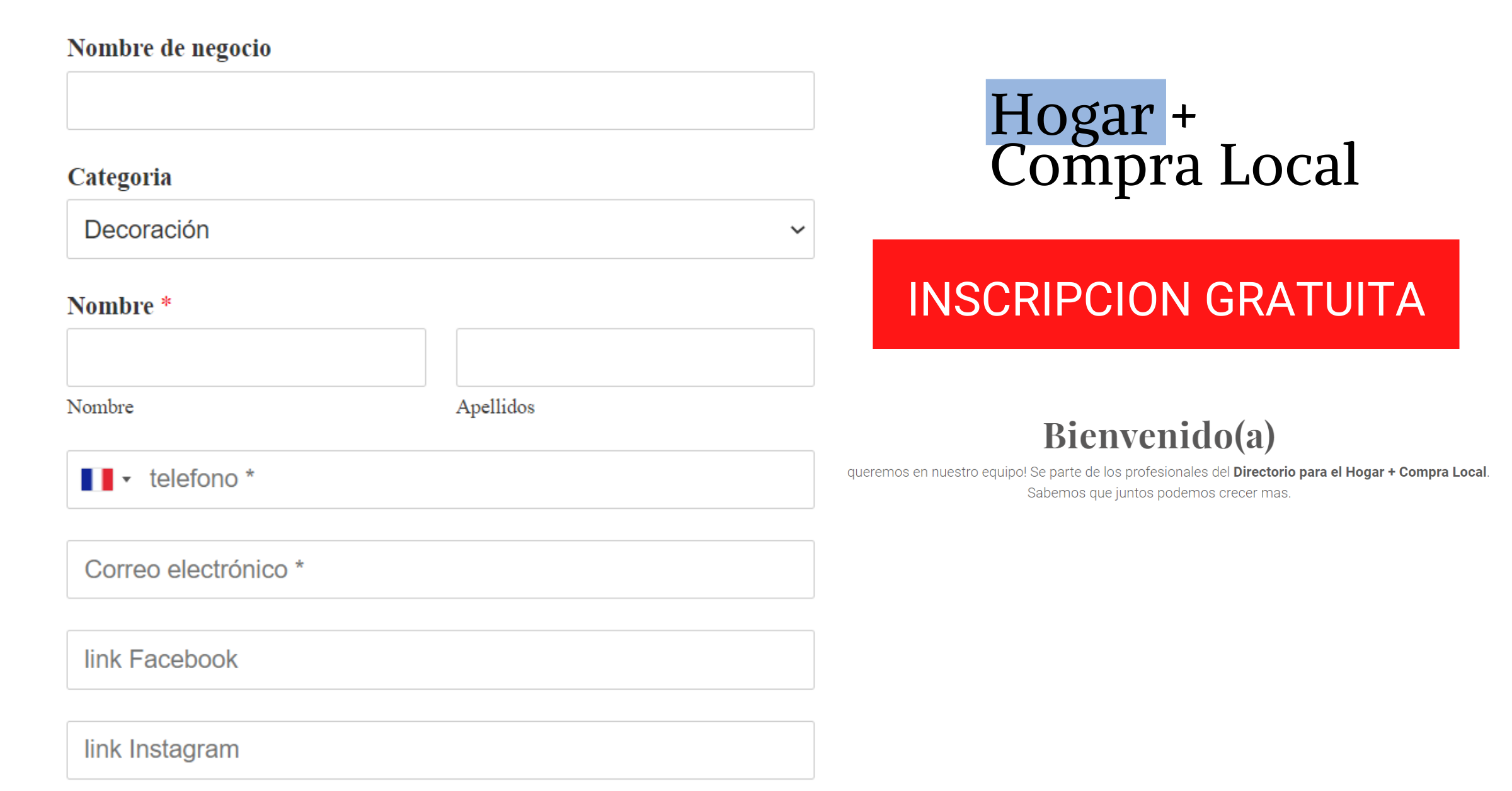 Inscripción Directorio de Hogar + Compra Local